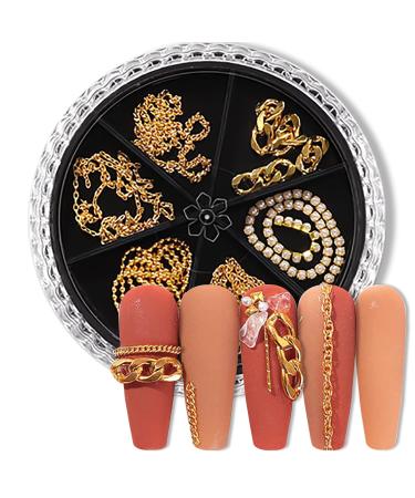 SILPECWEE Gold Nail Charms 3D Art Jewels - 4 Boxes Hollow Studs, Beads, Metal Chains for Luxury Nails with Tweezers - Buy Online on GoSupps.com