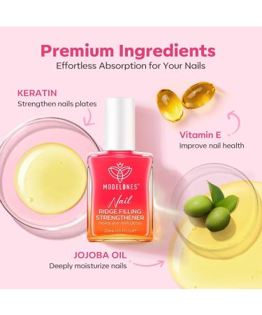 Modelones 15ml 8-in-One Nail Ridge Filler Strengthener Base Coat Nail Polish Repair Nail Growth Treatment for Thin and Damaged Nails Pink - Buy Online on GoSupps.com