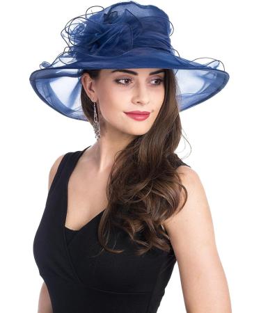 Lucky Leaf Women's Kentucky Derby Church Cap Wide Brim Sun Hat in Navy - Perfect for Party and Wedding - Buy Online on GoSupps.com