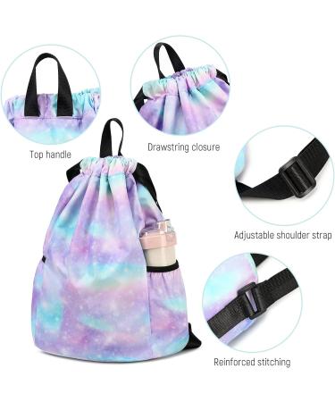 Ryushoyo Rainbow Galaxy Drawstring Backpack - Lightweight Gym Sackpack for Women and Girls | Blue Purple Galaxy Design | Ideal for Sports, Yoga, and Shopping - Buy Online on GoSupps.com