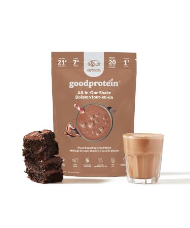 Good Protein Vegan Plant-based Protein Powder 100% Natural Non-GMO Dairy-free Gluten-free Soy-free No Added Sugar and Nothing Artificial. Chocolate Fudge All-in-One Shake 440 grams Chocolate Fudge 440 g