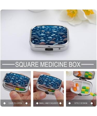 Underwater Marine Life Pill Box | 2 Compartment Decorative Metal Pill Organizer for Travel & Everyday Use - Buy Online on GoSupps.com