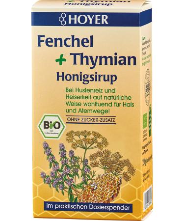 Organic Hoyer Fennel & Thyme Honey Syrup - Soothes Cough & Hoarseness - 250g Dispenser - Buy Online on GoSupps.com