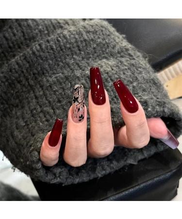 24Pcs/Set Press On Nails Retro Hand Drawn Bride Style Patch Long False Nails Acrylic Fake Nails Full Cover Nails Tips Artificial Finger Manicure Press on nails for Women and Girls - Buy Online on GoSupps.com