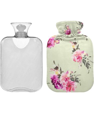 NAANLE 2L Hot Water Bottle with Watercolor Flower Cover - Relieve Back Pain & Enhance Heat Therapy - Transparent Design for Hand & Neck Comfort - Buy Online on GoSupps.com