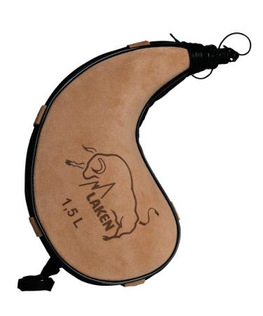Laken Spanish Bota Bag Leather Canteen Pouch for Wine and Water - Wine Skin Bag with Strap for Travel, Camping, Hiking | Kidney Shape - 1.5 Liter 1.5 Liter Curved