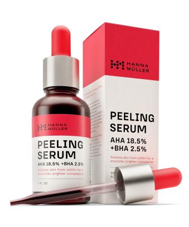 AHA BHA Peeling Serum - AHA 18.5% + BHA 2.5% Chemical Peel Solution AHA BHA Exfoliator for face W/NANO-STABLE - AHA BHA Peeling Solution for Fine Lines & Wrinkles - Exfoliant Peel Serum 1 Fl Oz