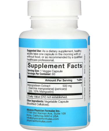 Advance Physician Formulas Mangosteen 500 mg - 60 Vegetarian Capsules for Immune Support - Buy Online on GoSupps.com