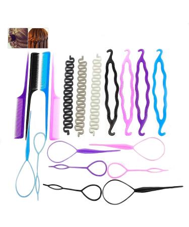 19 Pcs Hair Braiding Tool, DIY Hair Styling Tool Kit Updo Ponytail Maker Accessories Topsy Hair Braid Kit 19 Piece Set