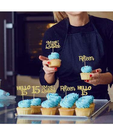 Gold Glitter 15th Birthday Cupcake Toppers - 24Pcs Quincea era Cake Decorations - Buy Online on GoSupps.com