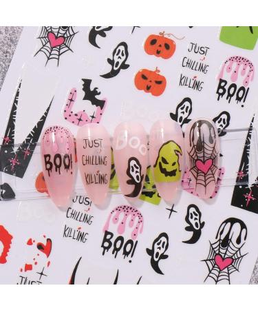 Halloween Nail Stickers 12 Sheets Self-Adhesive Nail Decal Ghosts Pumpkin Cobweb Nail Art Decoration Design Supplies - Buy Online on GoSupps.com