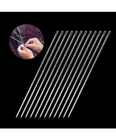 12Pcs Long Sewing Needle, 12 Inch Professional Upholstery Needle Long Straight Hand Needle Large Eye Stitching Needles for Arts Crafts Projects Leather Canvas Repair Hand Sewing Edges Stitching