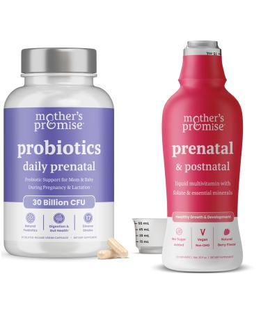 Mother's Promise Prenatal & Postnatal Multivitamin Liquid & Prenatal Probiotics Bundle