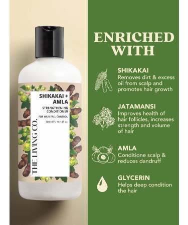 THE LIVING CO Strengthening Shampoo & Conditioner Combo - 600ml with Shikakai & Amla for Hair Fall Control - Best International Shipping - Buy Online on GoSupps.com
