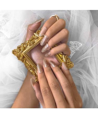 Sethexy Shiny Long Oval False Fingernails - Sparkle Champagne 24pcs Complete Coverage Acrylic Press-On Nail Tips for Women & Girls - Buy Online on GoSupps.com