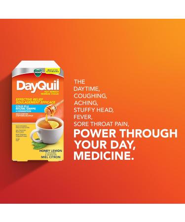 DayQuil Hot Remedy Cold Flu & Congestion Medicine Daytime Non-Drowsy Relief for Fever & Headache Sore Throat Pain Nasal Congestion Cough Multi-Action Honey Lemon Flavoured 8 Powder Packets - Buy Online on GoSupps.com