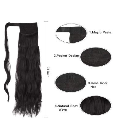 Fine Braid Ponytail Hair Extensions | Long Wavy Curly Clip-In | 60 cm Natural Black Synthetic Hair for Women - 2# - Buy Online on GoSupps.com