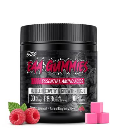 EAA Gummies - 2:1:1 BCAA Formula (8300mg) - Essential Amino Acids for Muscle Recovery & Endurance - Non-GMO Gluten Free Sugar Free Vegetarian Raspberry Flavor - 90 Count