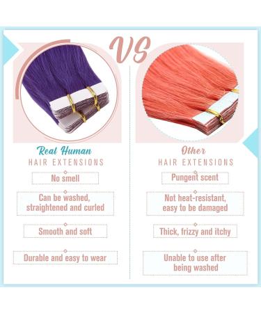 RUNATURE Colored Purple Tape in Hair Extensions 12 Inch - 20g Remy Human Hair Tape #Purple - Buy Online on GoSupps.com