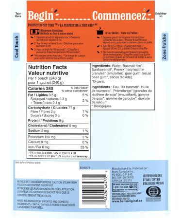 BEN'S ORIGINAL Organic Basmati Rice 240g Pouch - Buy Online on GoSupps.com