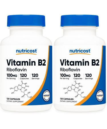 Nutricost Vitamin B2 (Riboflavin) 100mg 120 Capsules - Gluten Free and Non-GMO (Pack of 2)