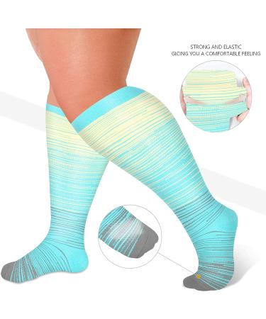 Diu Life 3 Pairs Plus Size Compression Socks - Wide Calf 20-30mmHg Support - XX-Large Blue/Red/Gray - Buy Online on GoSupps.com