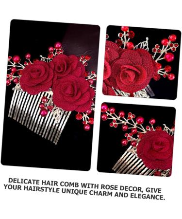 Gogogmee Rose Hair Comb Bride Side Comb Hair Jewelry Comb Hair Comb Clip Rose Head Decor Female Insert Comb Rose Hair Decor Wedding Hair Accessories for Brides Wedding Decor Red Zinc Alloy - Buy Online on GoSupps.com