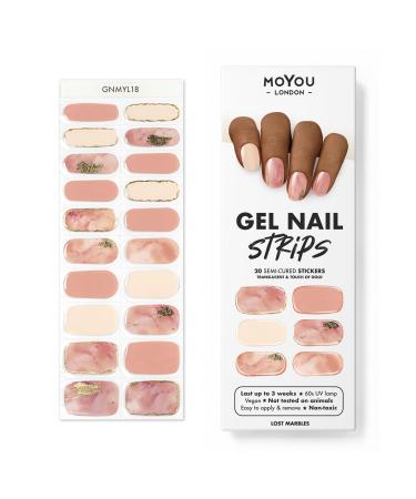 MOYOU LONDON Semi Cured Gel Nail Wraps 20 Pcs Gel Nail Polish Strips for Salon-Quality Manicure Set with Nail File & Wooden Cuticle Stick (UV/LED Lamp Required) - Lost Marbles