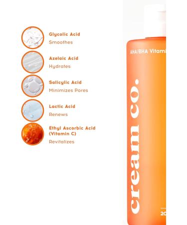 cream co. 200ml AHA/BHA Vitamin C Daily Facial Toner Exfoliating Facial Lotion for Oily Combination & Normal Skin Dermatologist Tested Toner for Face Sulphate Free Paraben Free Skin Toner - Buy Online on GoSupps.com