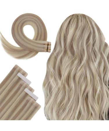 Hetto injected tape in real hair extensions blond real hair tape in extensions ash blonde with blond real hair tape in hair recovery Remy injection hair #18/613 5pcs 60 cm 12.5g 24 inch 4-3 VGTP #18/613