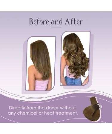 FSHINE Real Hair Extensions - Invisible Tape in Ombre Dark Brown to Light Brown - 50cm 25g (10 Pieces) | Virgin Hair Extensions - Buy Online on GoSupps.com