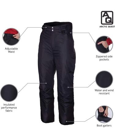 Arctic Quest Men's Water-Resistant Insulated Ski Snow Pants - Classic Black (Size Medium) - Buy Online on GoSupps.com
