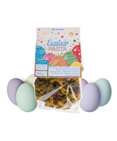 Close Up Easter pasta in various patterns and colors perfect for gifting made with durum wheat semolina dyed with turmeric beetroot and spinach vegan made in Italy 250g