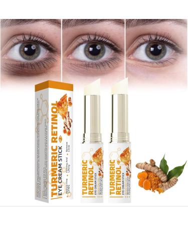 Turmeric Retinol Eye Cream Stick Eye Balm Stick Hydrating for Dark Circles and Puffiness Retinol Anti Aging Under Eye Cream Reduces Fine Lines Eye Bags Eye Cream Stick for All Skin Types (2PCS)