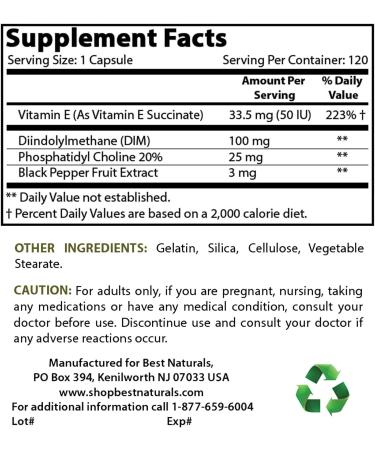 Best Naturals DIM Supplement 100mg - 120 Capsules for Estrogen Balance in Menopause & PCOS - Buy Online on GoSupps.com