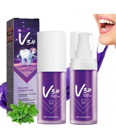 2PCS Purple Whitening Toothpaste V34 Color Correcting Toothpaste Whitening Toothpaste V34 Toothpaste Purple Correcting Toothpaste Oral Cleaning Toothpastes (Purple)