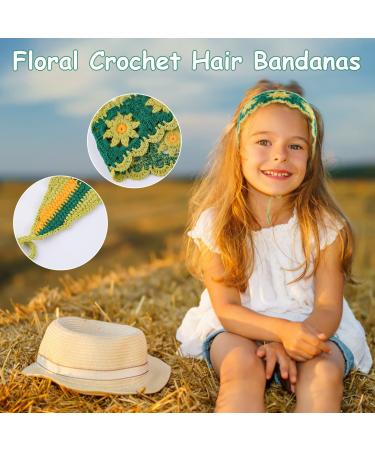 Floral Crochet Hair Bandanas Set | Handmade Hippie Headbands | Knitted Triangle Hair Scarves - Buy Online on GoSupps.com