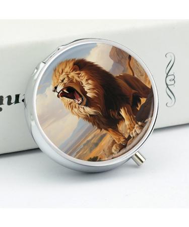 Small Travel Pill Case Round Metal Pill Box for Pocket Purse 3 Compartment Portable Pill Holder Mini Pill Organizer for Travel or Daily - Lion Lion 3 - Buy Online on GoSupps.com