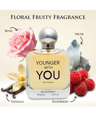Younger With You for Women EDP - Floral & Fruity Scent - Top Notes of Raspberry Lemon & Neroli - Base Fragrance of Rose & Vanilla - Use Natural & Mild Ingredients - Elegant 100ml Bottle - Buy Online on GoSupps.com