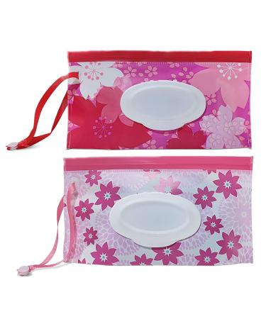 2 pcs Baby Wipes Dispenser Wet Wipes Bag for Baby Wet Wipe Box Reusable Wet Wipe Bag Wet Wipes Container for On the Go Home Office (Pink) Pink 2