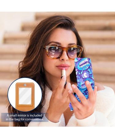 Travel Lipstick Organizer Case | Portable Makeup Bag with Mirror | Abstract Blue Cartoon Dinosaur Design - Buy Online on GoSupps.com