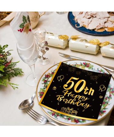 40 Black Napkins for 50th Birthday | Gold Party Paper Napkins 33x33cm | Elegant Decoration for Men Women and Girls - Buy Online on GoSupps.com