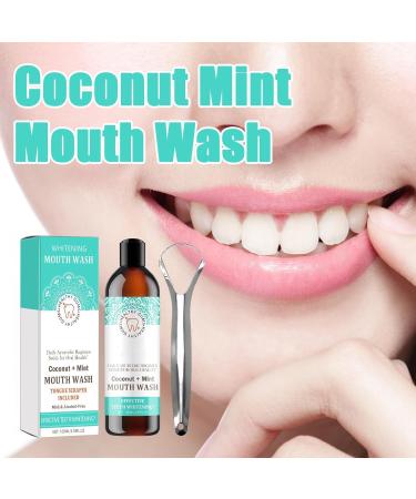 Coconut Mint Mouthwash Teeth Whitening Mouthwash Fresh Breath Tongue Scraper Mouthwash Set for Healthier Teeth and Gums - Buy Online on GoSupps.com