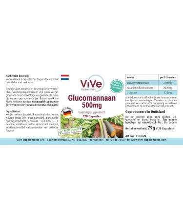 Glucomannan 500mg - 120 Vegan Capsules | Konjac Root Extract | Natural Fiber Supplement | Quality from Germany - Vive Supplements - Buy Online on GoSupps.com