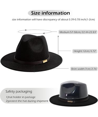 Gossifan Men's Wide Brim Panama Fedora Hat with Classic Belt - Black, Size 7 1/8-7 1/4 - Buy Online on GoSupps.com