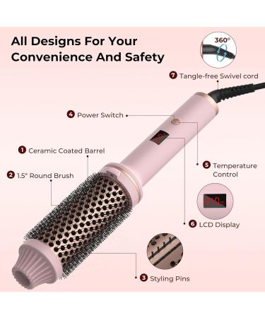 1.5 in Thermal Brush with LCD Display - Adjustable Temp Curling Iron Heated Brush (Up to 410 F) - Travel-Friendly - Pink - Buy Online on GoSupps.com