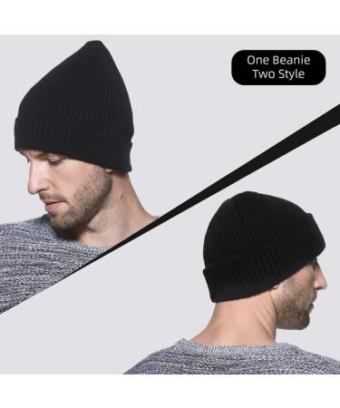 Zowya 2-in-1 Fisherman Beanie and Regular Cuff Knit Hat in Black - Unisex Warm Ribbed Skull Cap - Buy Online on GoSupps.com