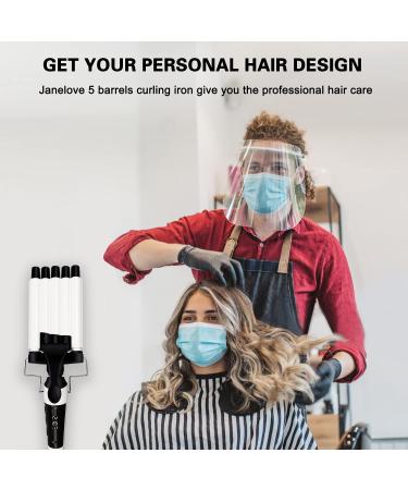 Hair Crimper Janelove 16mm 5 Barrel Curling Iron - LCD Display, Temperature Adjustable, Quick Heat Styling Tool - Professional Auto Off Crimper for Long Hair White - Buy Online on GoSupps.com