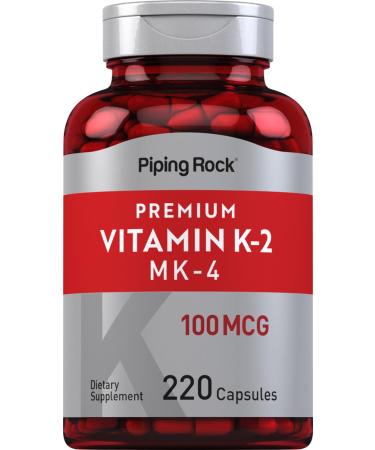 Piping Rock Vitamin K2 MK4 Supplement | 100 mcg | 220 Capsules | Non GMO & Gluten Free
