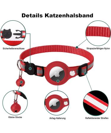 Mouyou Airtag Cat Neck Band Reflective Adjustable Nylon Collar with Bell & Safety Clasp | Safe Tracking for Cats (22-34cm Red) - Buy Online on GoSupps.com